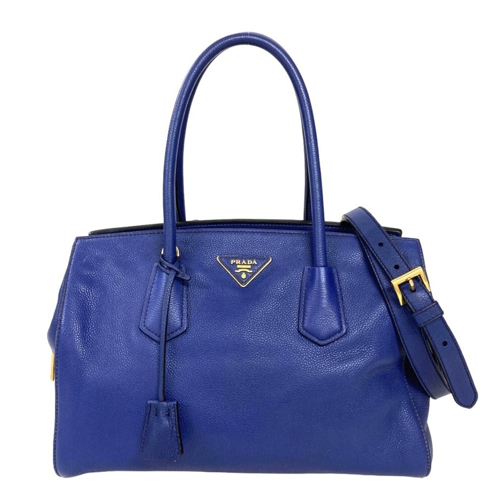 Prada PRADA 2-way handbag, leather, blue, gold hardware, cobalt, women's.